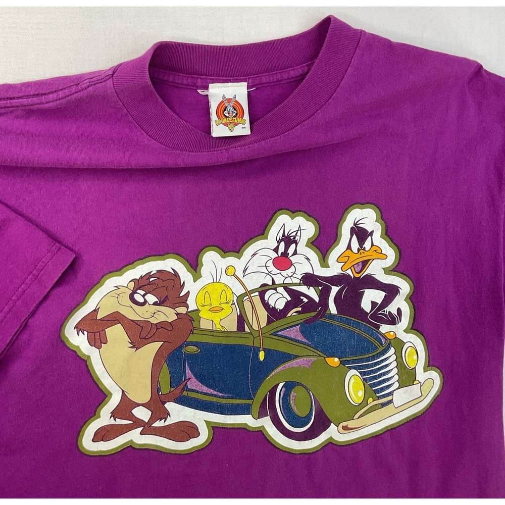 Looney Tunes Graphic T-Shirt Mens L Sylvester Tweety Daffy Taz Car Tee Vintage